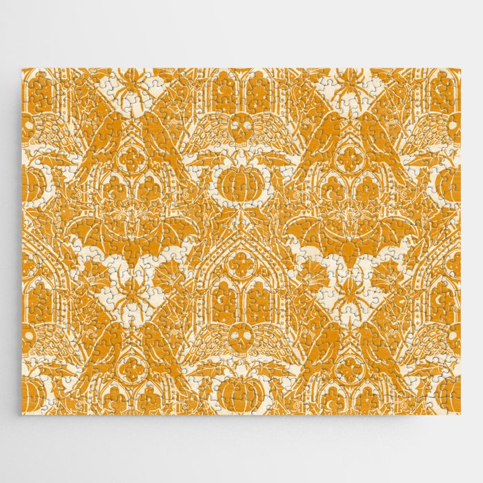 Gothic Halloween Damask - marigold and cream  Jigsaw Puzzle Gallery Image 1