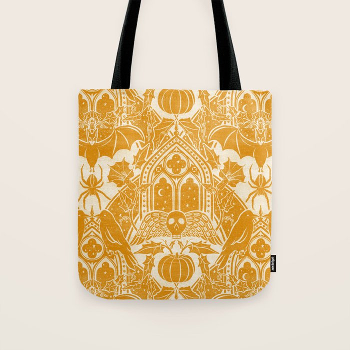 Gothic Halloween Damask - marigold and cream  Tote Bag Gallery Image 1
