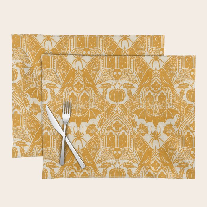 Gothic Halloween Damask - marigold and cream  Placemat Gallery Image 1