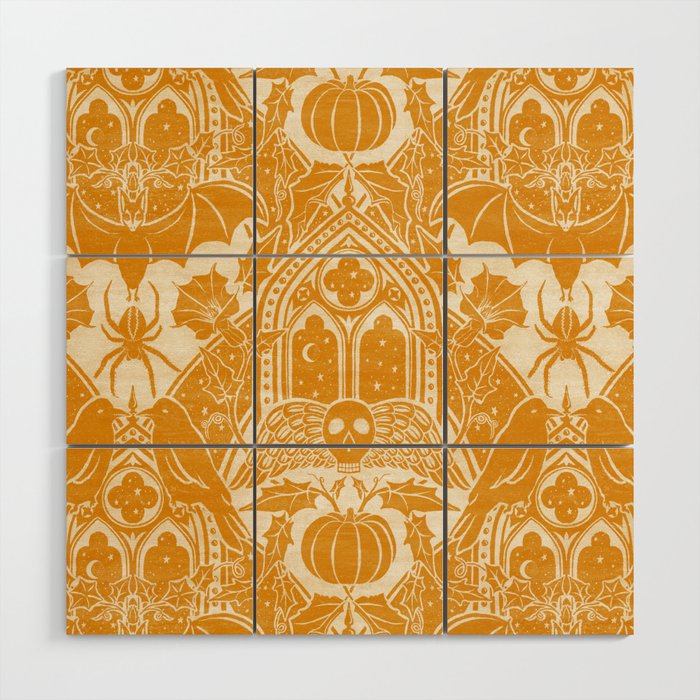 Gothic Halloween Damask - marigold and cream  Wood Wall Art Gallery Image 1