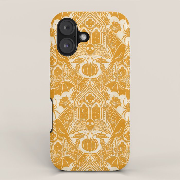 Gothic Halloween Damask - marigold and cream  iPhone Case Gallery Image 1