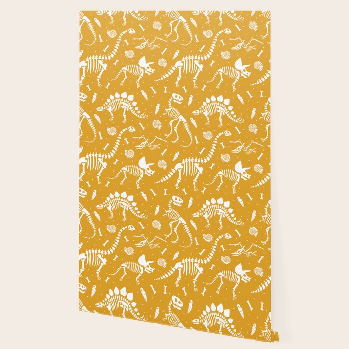 Dinosaur Fossils on Mustard Yellow Wallpaper Gallery Image 2