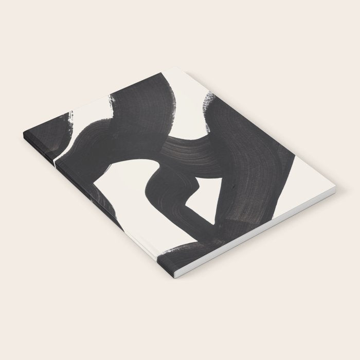 Mid Century Modern Minimalist Abstract Art Brush Strokes Black & White Ink Art Maze Notebook Gallery Image 2