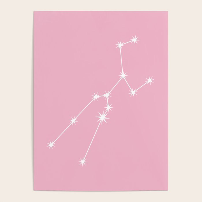 Taurus Zodiac Star Constellation Line Art Soft Pink Poster Gallery Image 4