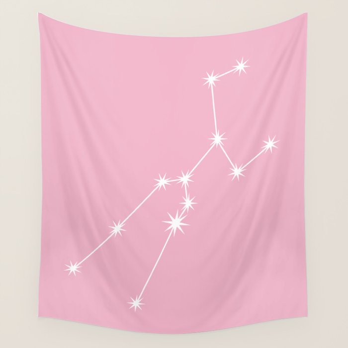 Taurus Zodiac Star Constellation Line Art Soft Pink Wall Tapestry Gallery Image 4