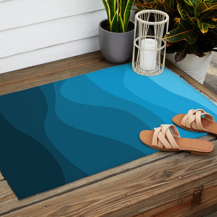 Blue wavy ocean Outdoor Rug Gallery Image 2