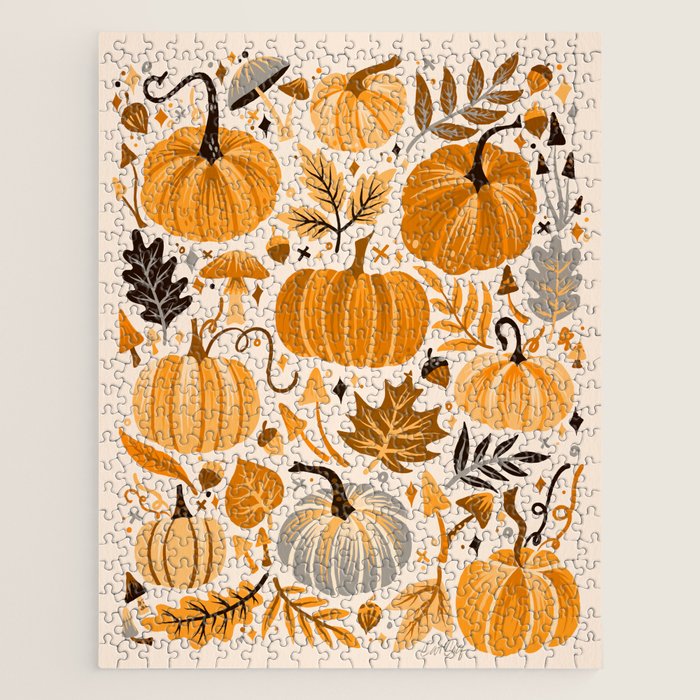 Pumpkin Confetti - Orange on Cream Jigsaw Puzzle Gallery Image 1