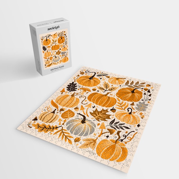 Pumpkin Confetti - Orange on Cream Jigsaw Puzzle Gallery Image 2