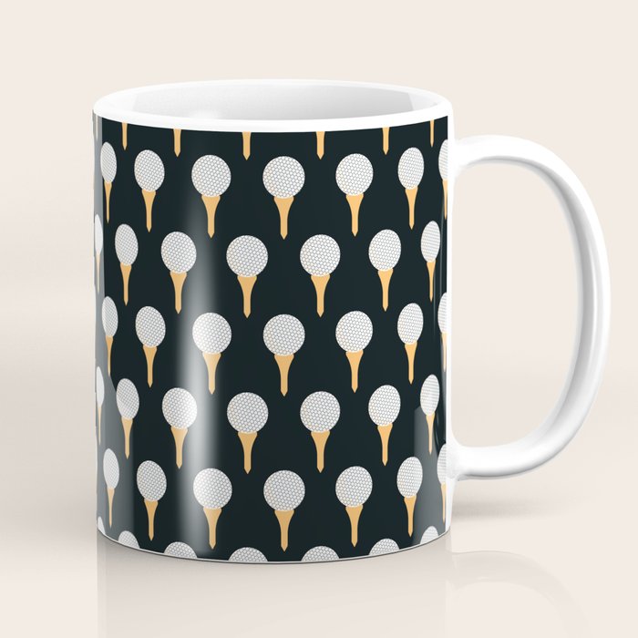Golf Ball & Tee Pattern (Black) Coffee Mug Gallery Image 1