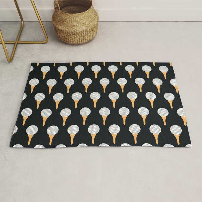 Golf Ball & Tee Pattern (Black) Rug Gallery Image 1