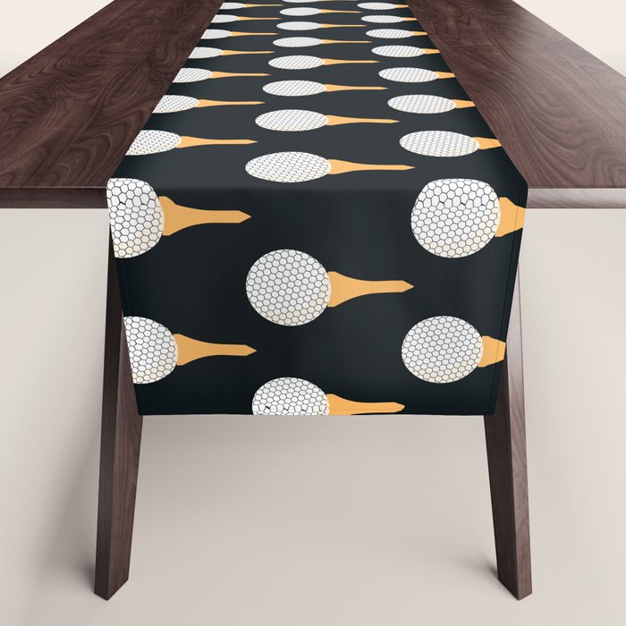 Golf Ball & Tee Pattern (Black) Table Runner Gallery Image 1