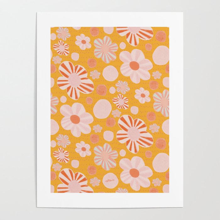 Pop Art Stripe Flowers in Retro Tangerine Poster Gallery Image 4