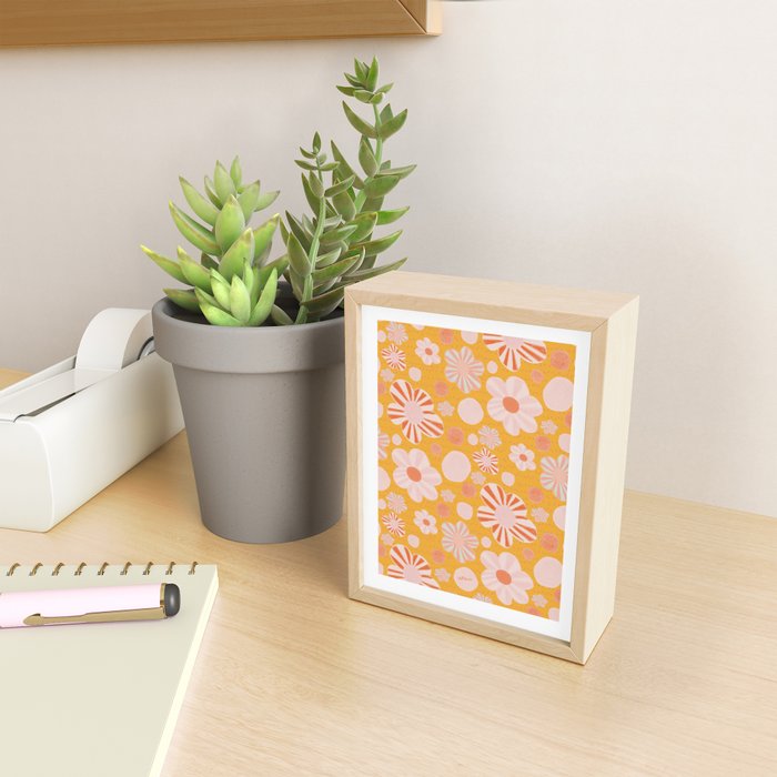 Pop Art Stripe Flowers in Retro Tangerine Mini Art Print Gallery Image 2