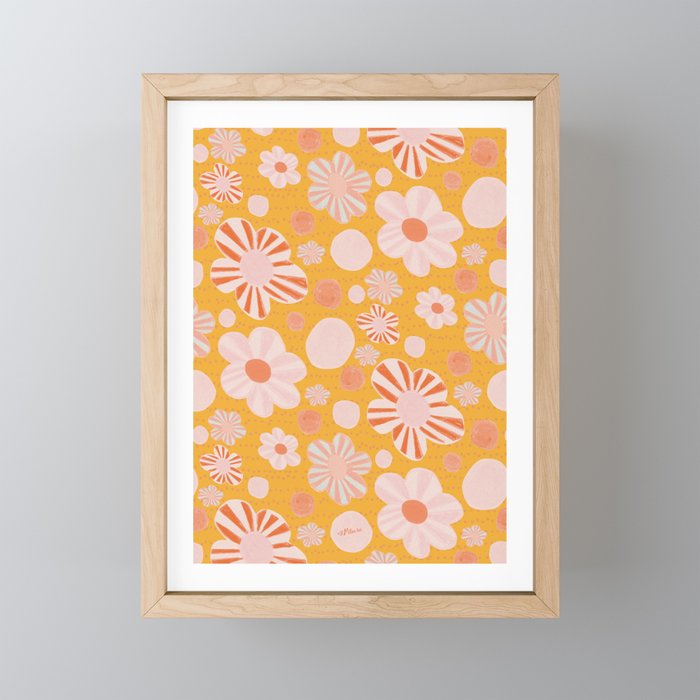 Pop Art Stripe Flowers in Retro Tangerine Mini Art Print Gallery Image 1