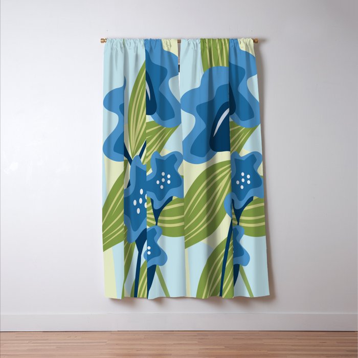 Blue Flowers and Green Leaves Window Curtain Gallery Image 3