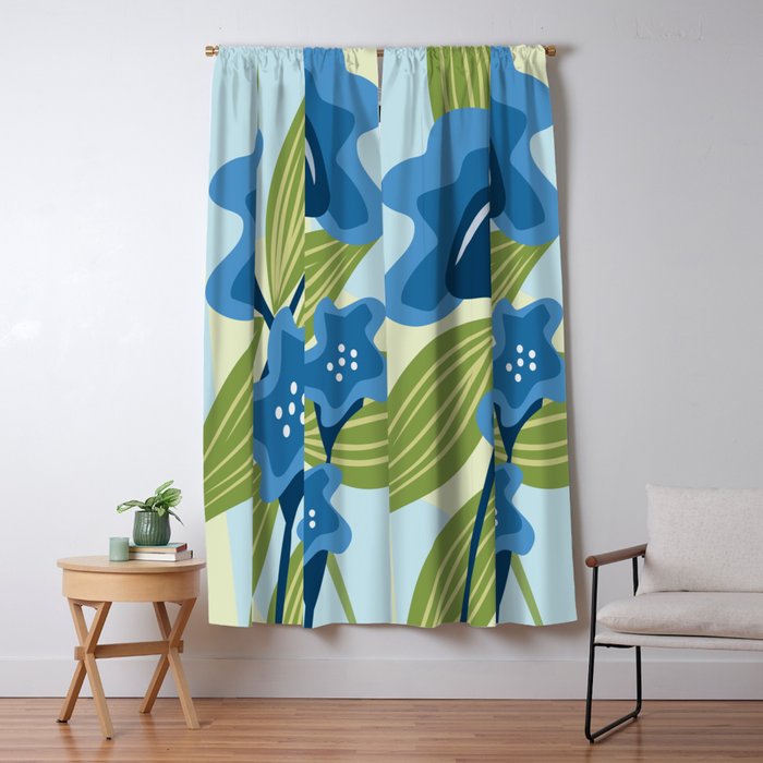 Blue Flowers and Green Leaves Window Curtain Gallery Image 5