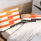 Orange & Black Geometric Minimal Mid Century Modern Lightning Bolt Pattern Watercolor Art Pillow Sham Gallery Image 2