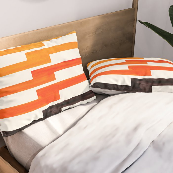 Orange & Black Geometric Minimal Mid Century Modern Lightning Bolt Pattern Watercolor Art Pillow Sham Gallery Image 2
