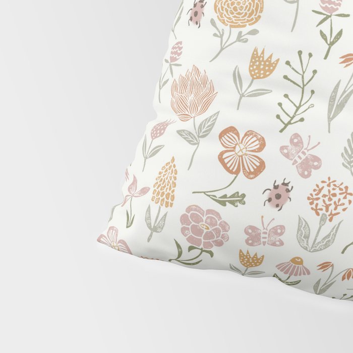 Botanical Woodcut - floral daisies, ditsy woodcut, boho, fall, autumn, flowers Pillow Sham Gallery Image 4