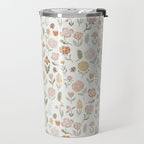 Botanical Woodcut - floral daisies, ditsy woodcut, boho, fall, autumn, flowers Travel Mug Gallery Image 2