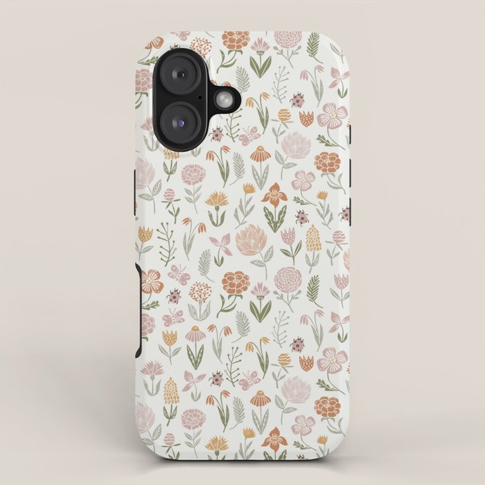 Botanical Woodcut - floral daisies, ditsy woodcut, boho, fall, autumn, flowers iPhone Case Gallery Image 1