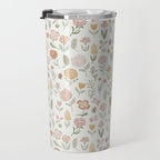 Botanical Woodcut - floral daisies, ditsy woodcut, boho, fall, autumn, flowers Travel Mug Gallery Image 3