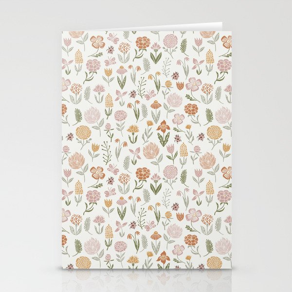 Botanical Woodcut - floral daisies, ditsy woodcut, boho, fall, autumn, flowers Stationery Card Gallery Image 1