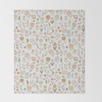 Botanical Woodcut - floral daisies, ditsy woodcut, boho, fall, autumn, flowers Throw Blanket Gallery Image 2