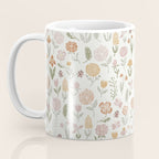 Botanical Woodcut - floral daisies, ditsy woodcut, boho, fall, autumn, flowers Coffee Mug Gallery Image 3