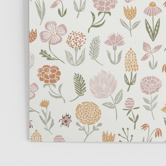 Botanical Woodcut - floral daisies, ditsy woodcut, boho, fall, autumn, flowers Poster Gallery Image 3