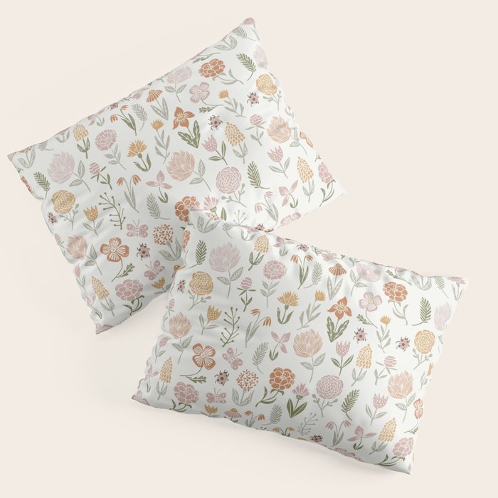 Botanical Woodcut - floral daisies, ditsy woodcut, boho, fall, autumn, flowers Pillow Sham Gallery Image 3