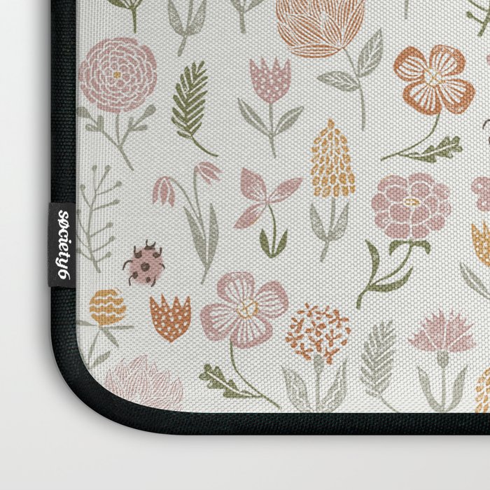Botanical Woodcut - floral daisies, ditsy woodcut, boho, fall, autumn, flowers Laptop Sleeve Gallery Image 3