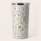 Botanical Woodcut - floral daisies, ditsy woodcut, boho, fall, autumn, flowers Travel Mug Gallery Image 1