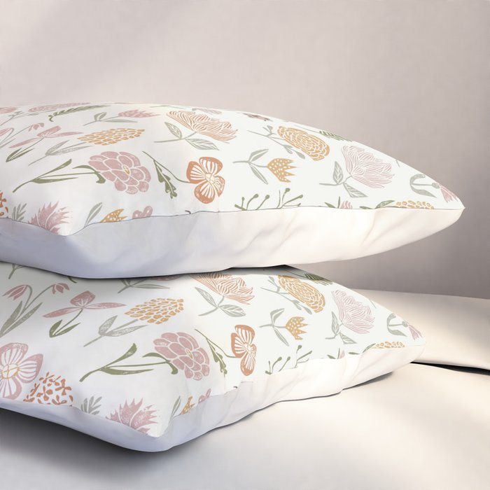 Botanical Woodcut - floral daisies, ditsy woodcut, boho, fall, autumn, flowers Pillow Sham Gallery Image 3