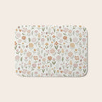 Botanical Woodcut - floral daisies, ditsy woodcut, boho, fall, autumn, flowers Bath Mat Gallery Image 1