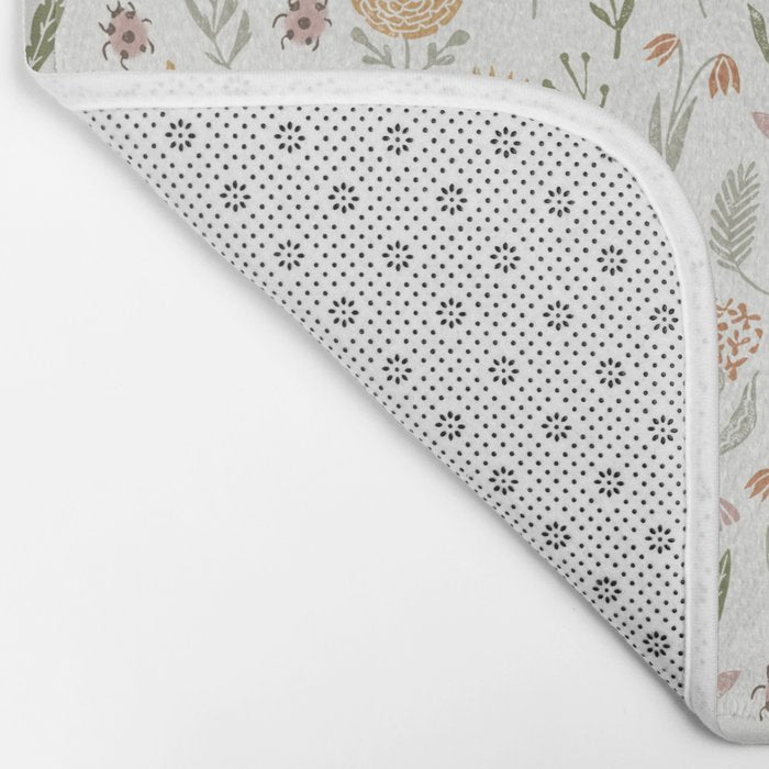 Botanical Woodcut - floral daisies, ditsy woodcut, boho, fall, autumn, flowers Bath Mat Gallery Image 2