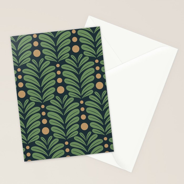Green and Navy Botanical Scalloped Art Deco Pattern Stationery Card Gallery Image 2