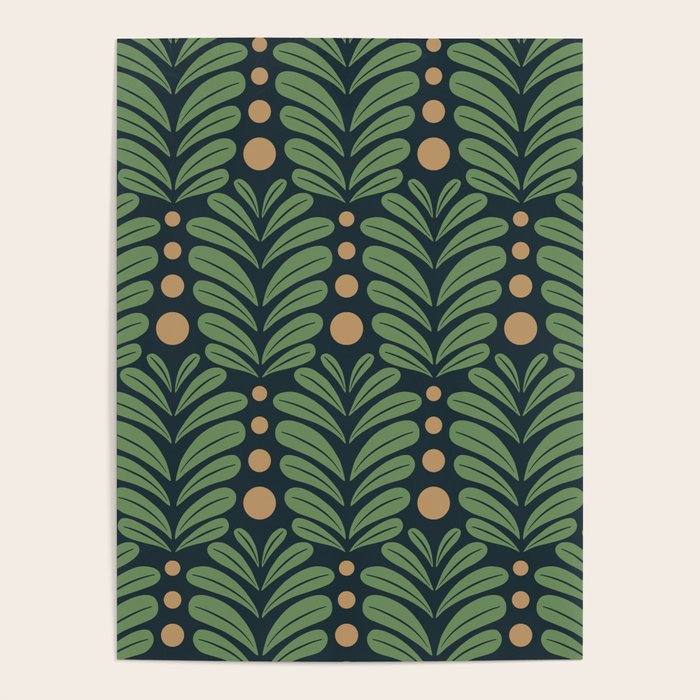 Green and Navy Botanical Scalloped Art Deco Pattern Poster Gallery Image 4