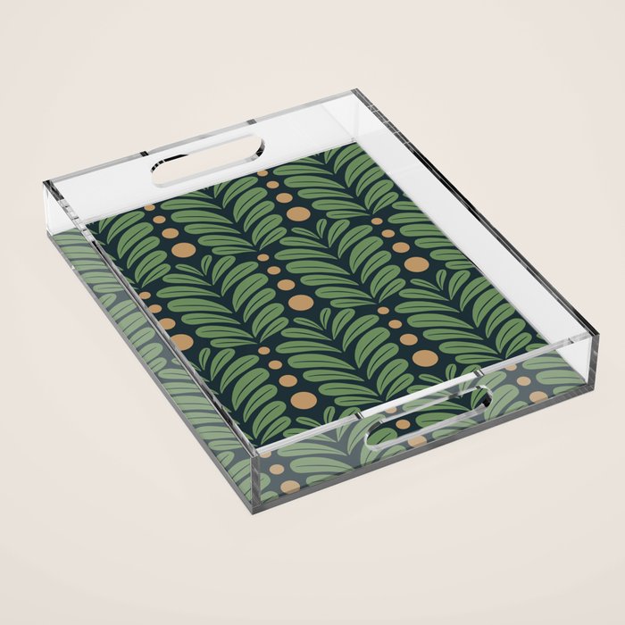Green and Navy Botanical Scalloped Art Deco Pattern Acrylic Tray Gallery Image 1