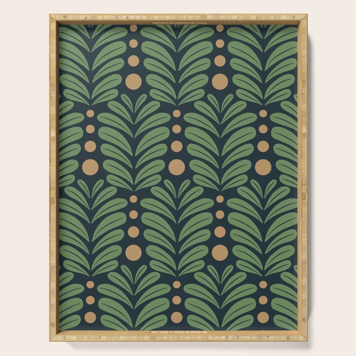 Green and Navy Botanical Scalloped Art Deco Pattern Serving Tray Gallery Image 1