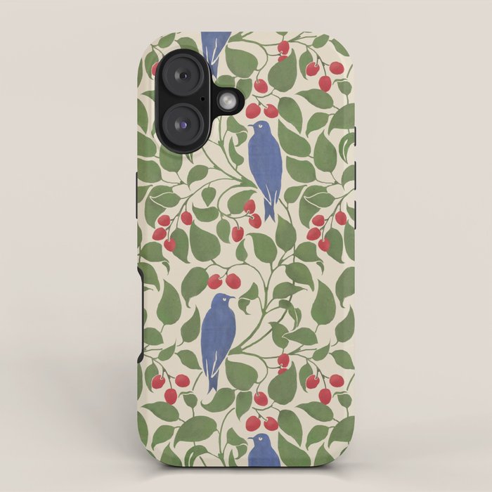 Vintage Blue Birds And Cherries iPhone Case Gallery Image 1