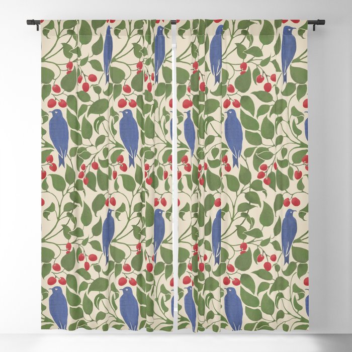Vintage Blue Birds And Cherries Window Curtain Gallery Image 5