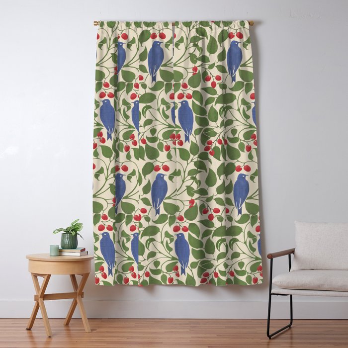 Vintage Blue Birds And Cherries Window Curtain Gallery Image 5