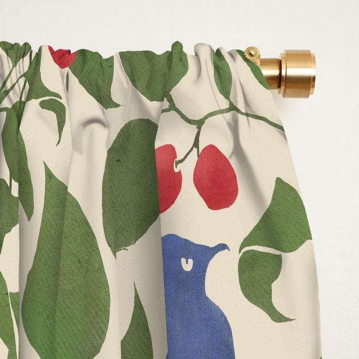 Vintage Blue Birds And Cherries Window Curtain Gallery Image 2