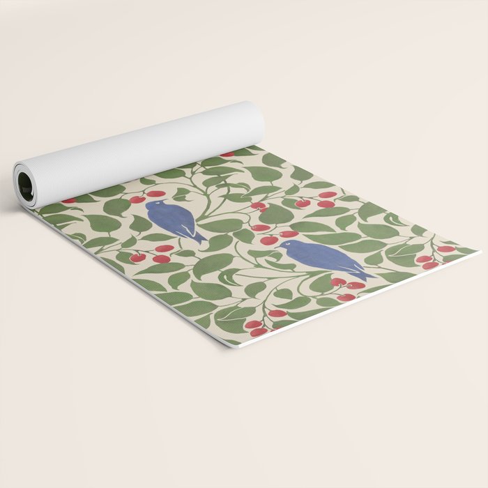Vintage Blue Birds And Cherries Yoga Mat Gallery Image 2