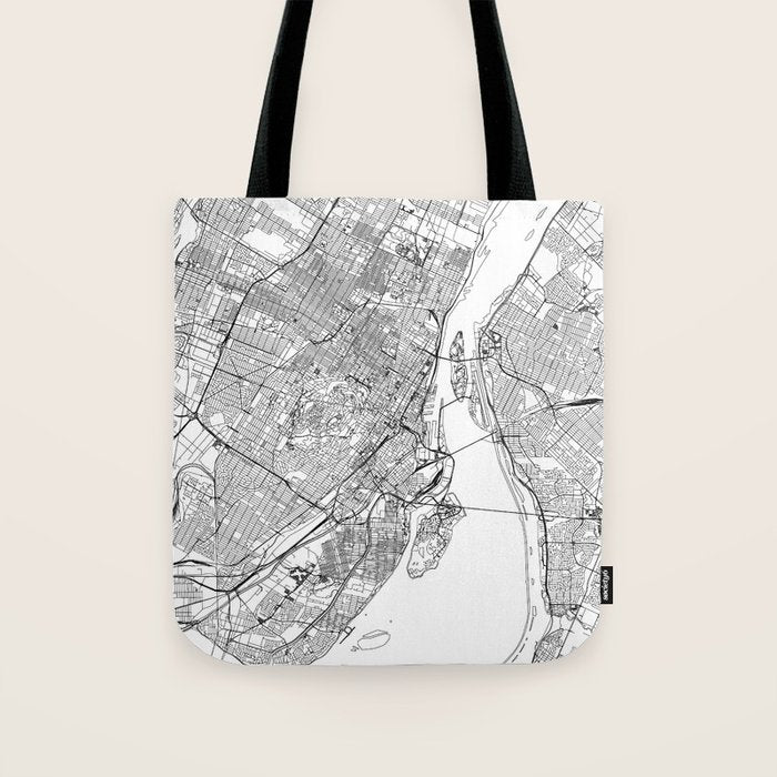 Montreal White Map Tote Bag Gallery Image 1