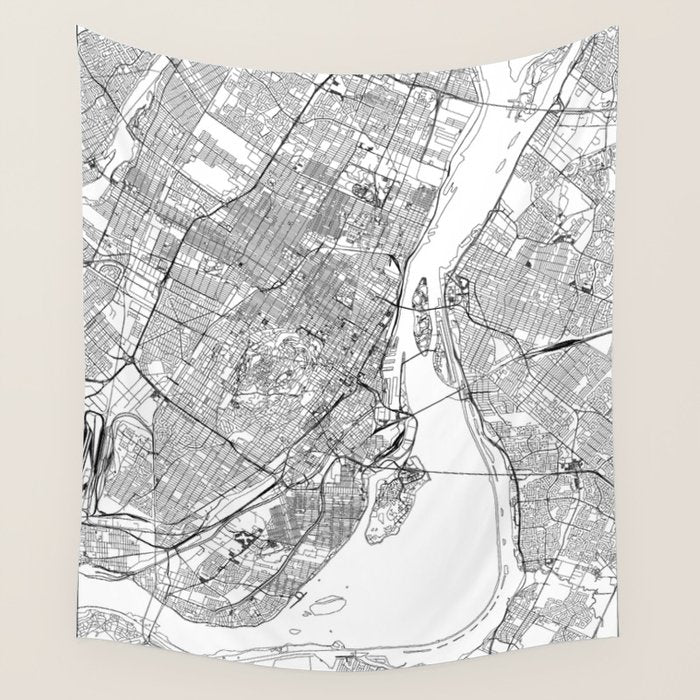 Montreal White Map Wall Tapestry Gallery Image 1