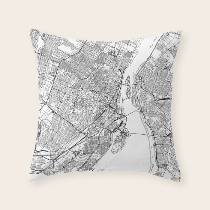 Montreal White Map Throw Pillow Gallery Image 1