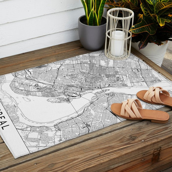 Montreal White Map Outdoor Rug Gallery Image 2