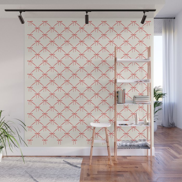 Bows & Ribbons Pattern II Red Wall Mural Gallery Image 1